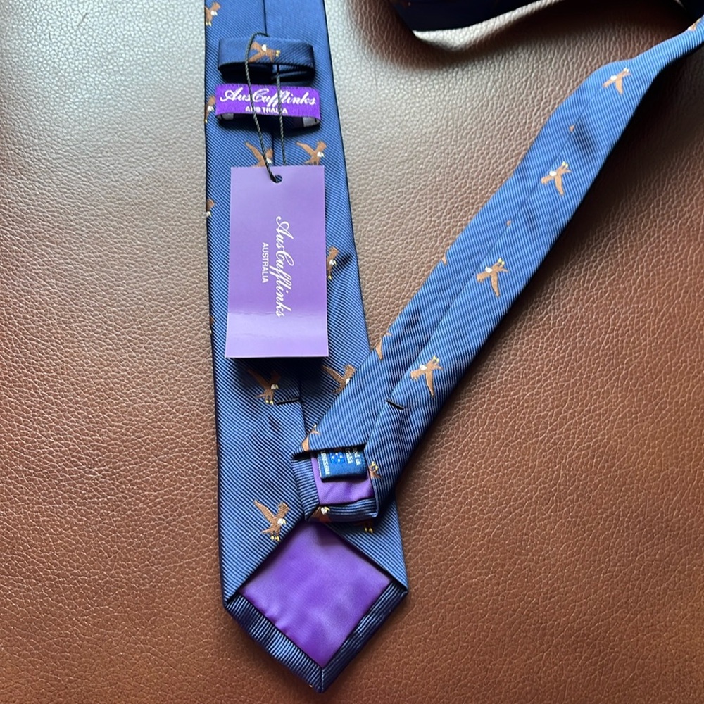 Auscuffkinks Australia Mens Skinny Eagle Woven Tie Blue Novelty NWT - Picture 2 of 10